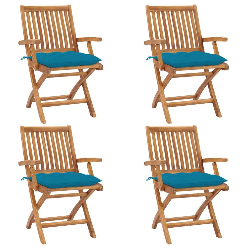 vidaXL Patio Chair Set of 4 Light Blue Cushion, Natural Teak