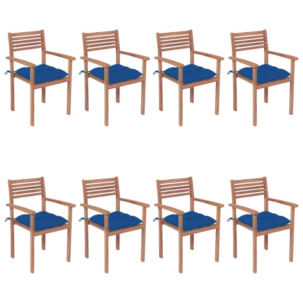 vidaXL Patio Chair Set of 8 Natural wood Teak wood and polyester cushions
