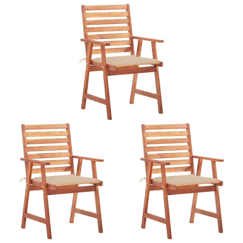 vidaXL Patio Chair Set of 3 Natural wood, Beige cushions