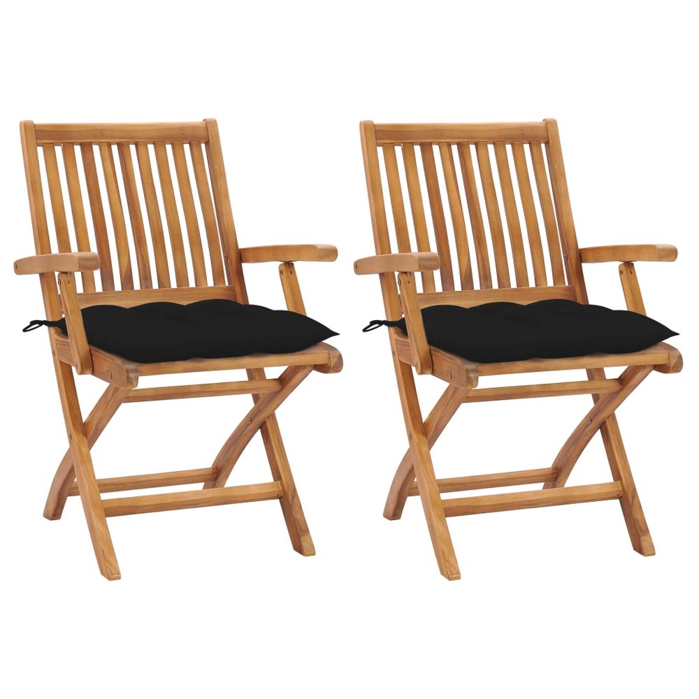 vidaXL Patio Chair Set of 2 Teak wood, Black cushions