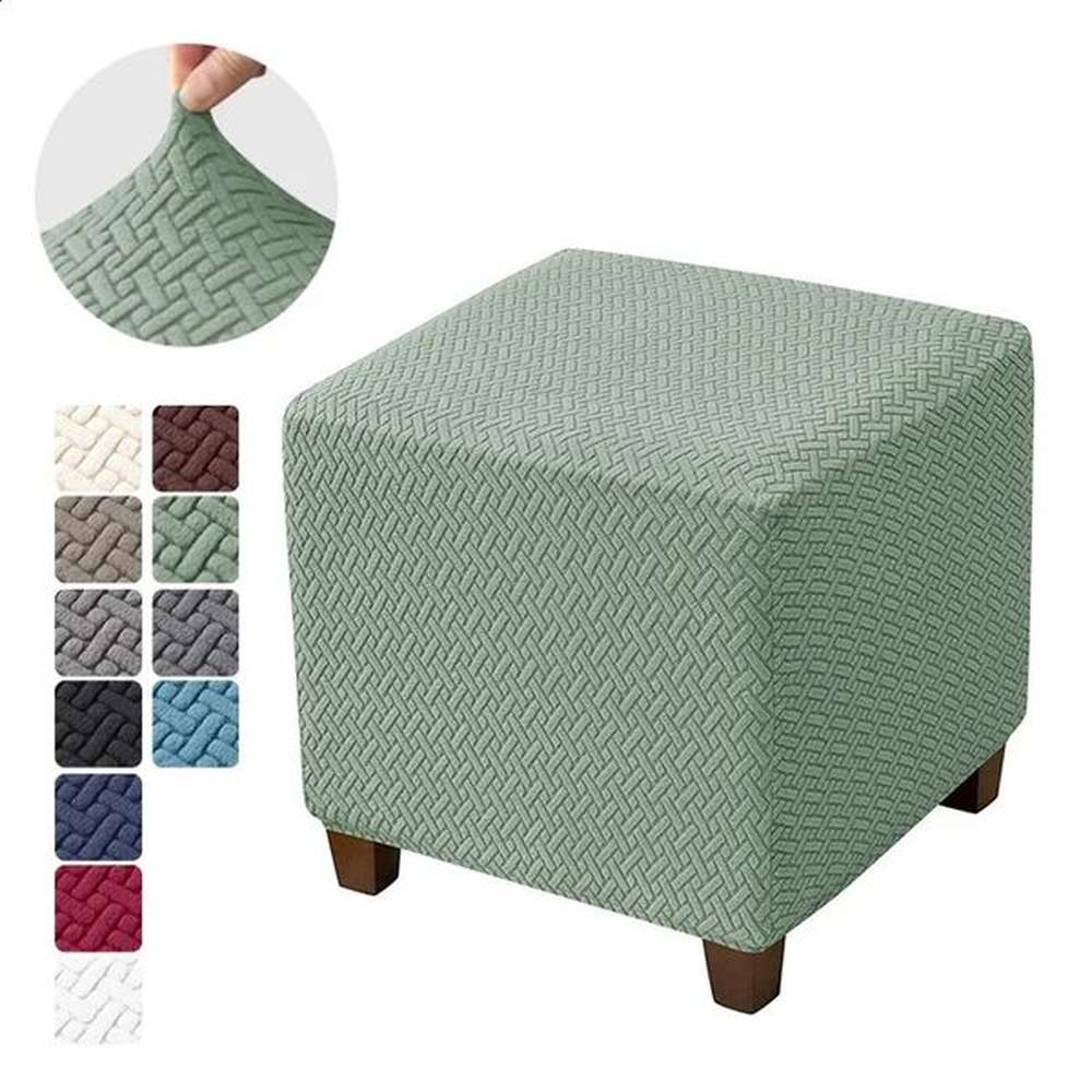 1PC Jacquard Stretch Ottoman Stool Cover Elastic Square Footstool Covers All-inclusive Durable Footrest Slipcovers Living Room 250110