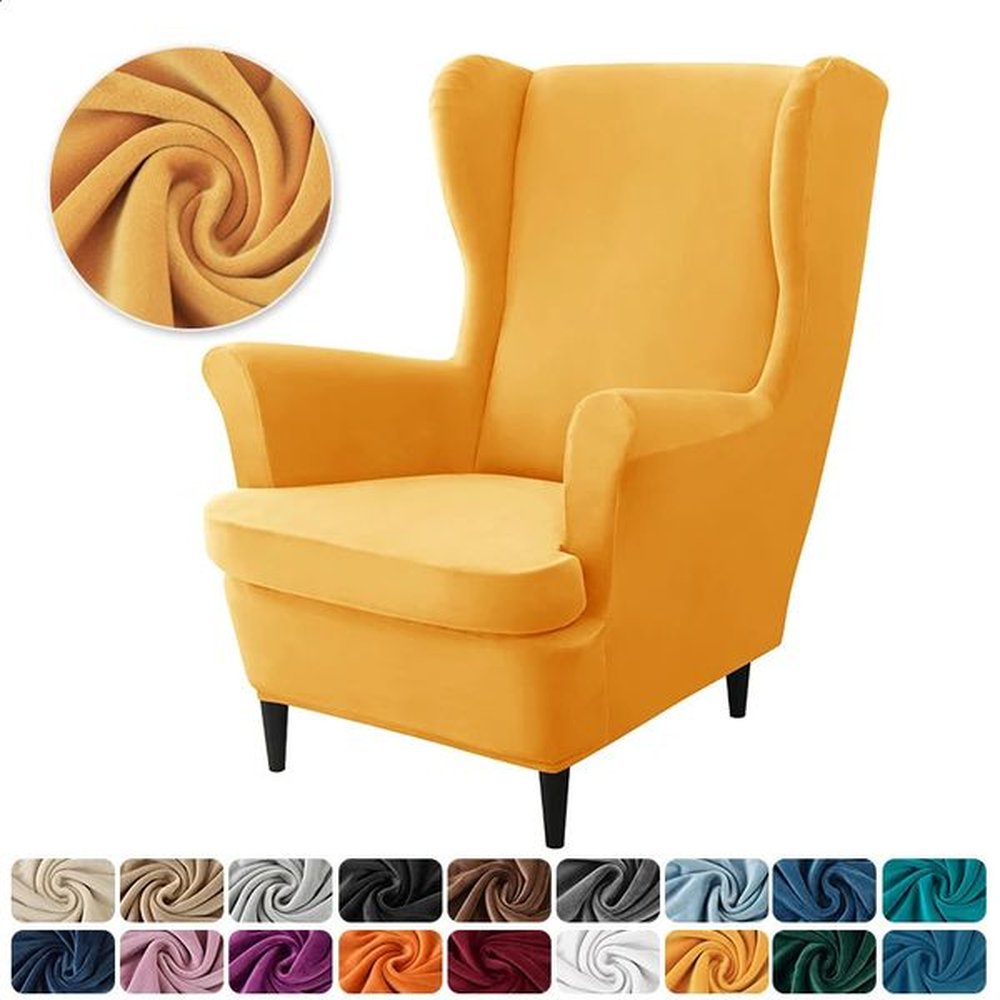 2pcsset Velvet Wingback Chair Covers Stretch Wing Armchair Cover with Seat Cushion Cover Elastic Sofa Slipcovers Home Decor 250110