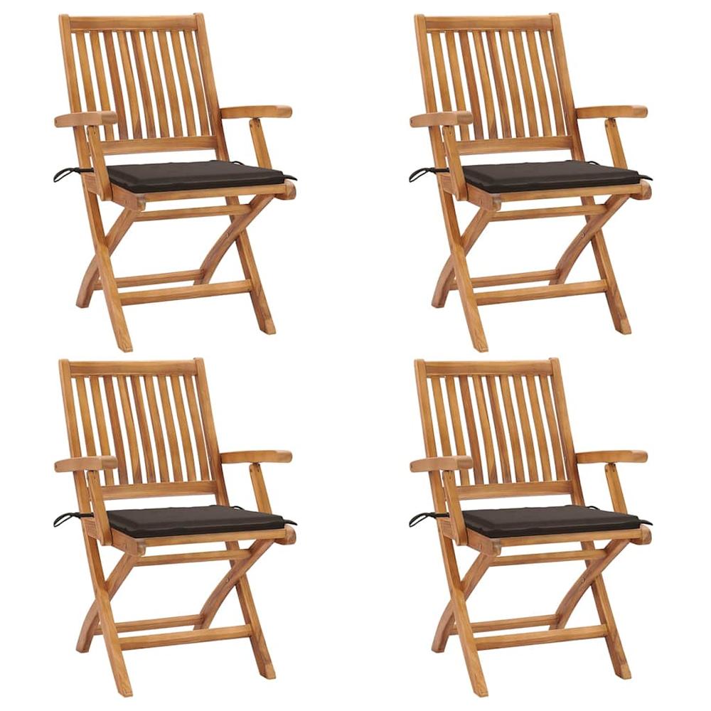 vidaXL Folding Patio Chairs with Cushions 4 pcs Solid Teak Wood