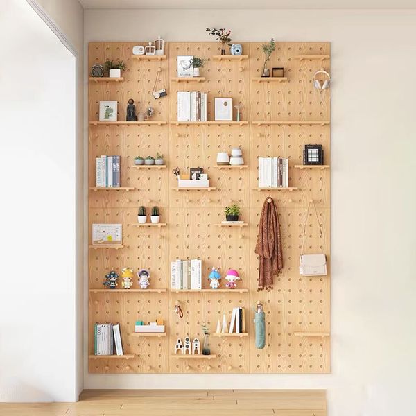 Price consultation for custom solid wood perforated storage shelves, wholesale Nordic wall hooks with free hole drilling for home and kitchen wooden boards