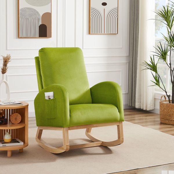 Room Living Furniture Rocking Chair Mid-Century Modern Armchair Upholstered Tall Back Accent Glider Rocker Green Drop Delivery Home G Dhjo1