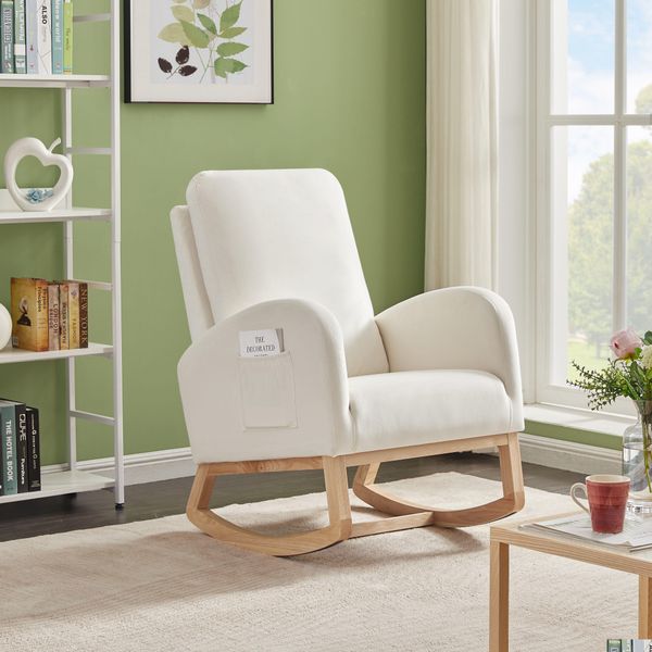 Room Living Furniture Rocking Chair Mid-Century Modern Armchair Upholstered Tall Back Accent Glider Rocker Beige Drop Delivery Home Ga Dhmdo