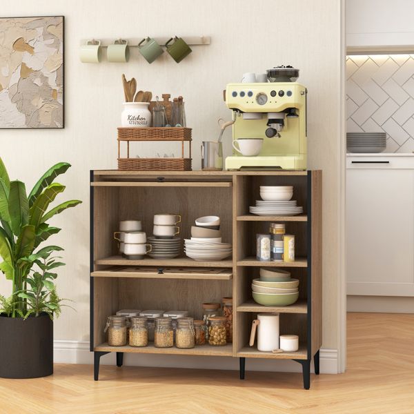 Rustic shoe cabinet featuring flip-up transparent doors and customizable shelves