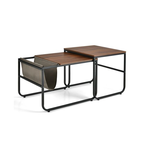 Set of 2 nesting coffee tables featuring side pockets, ideal for living rooms and bedrooms
