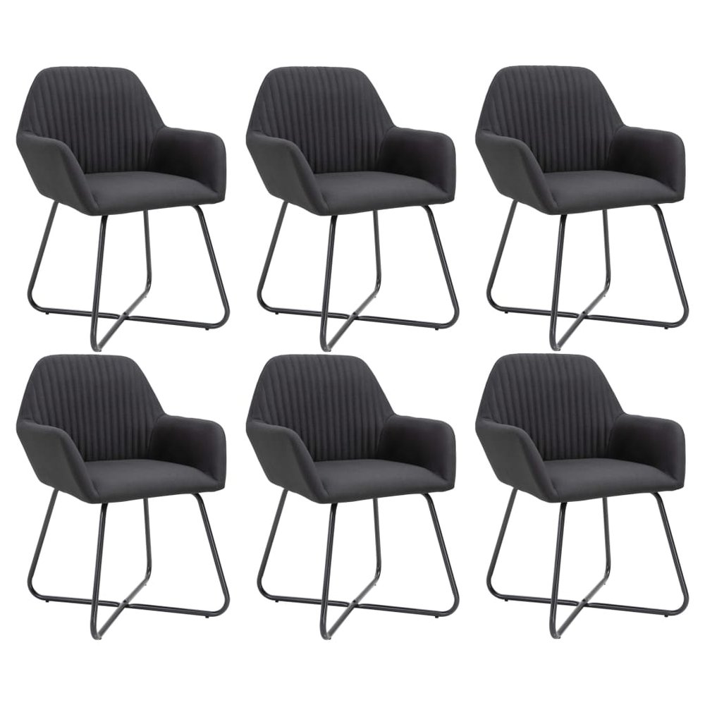 vidaXL Dining Chair Set of 6 Black Polyester and powder-coated steel