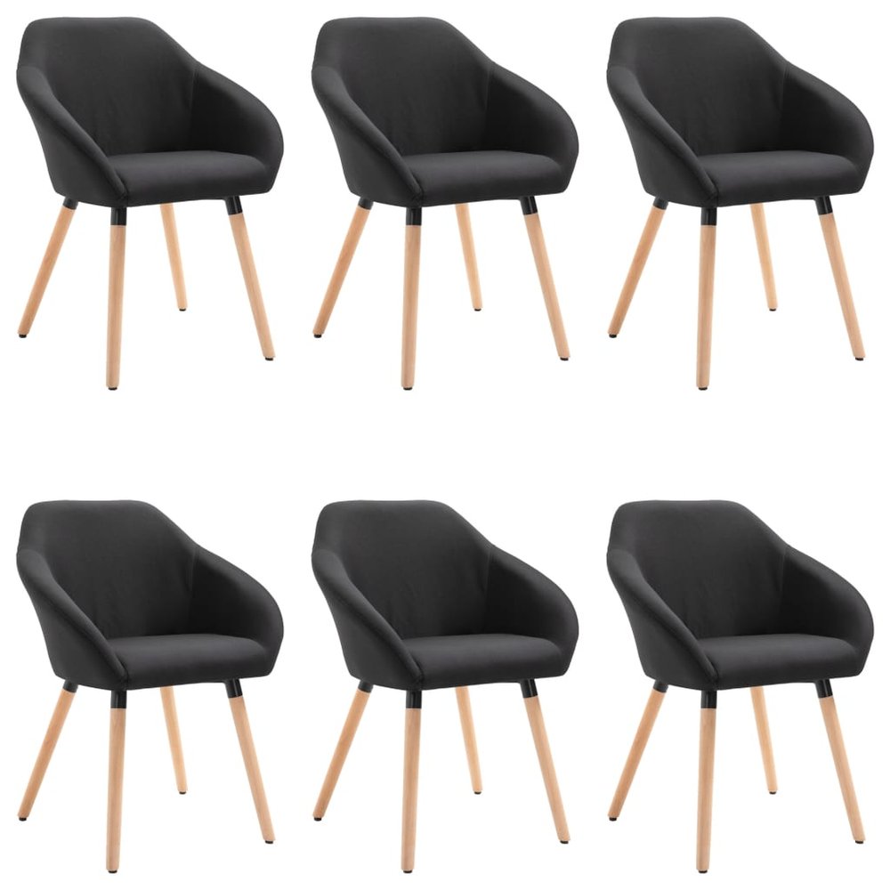 vidaXL Dining Chair Set of 6 Black Fabric and Solid Wood Standard
