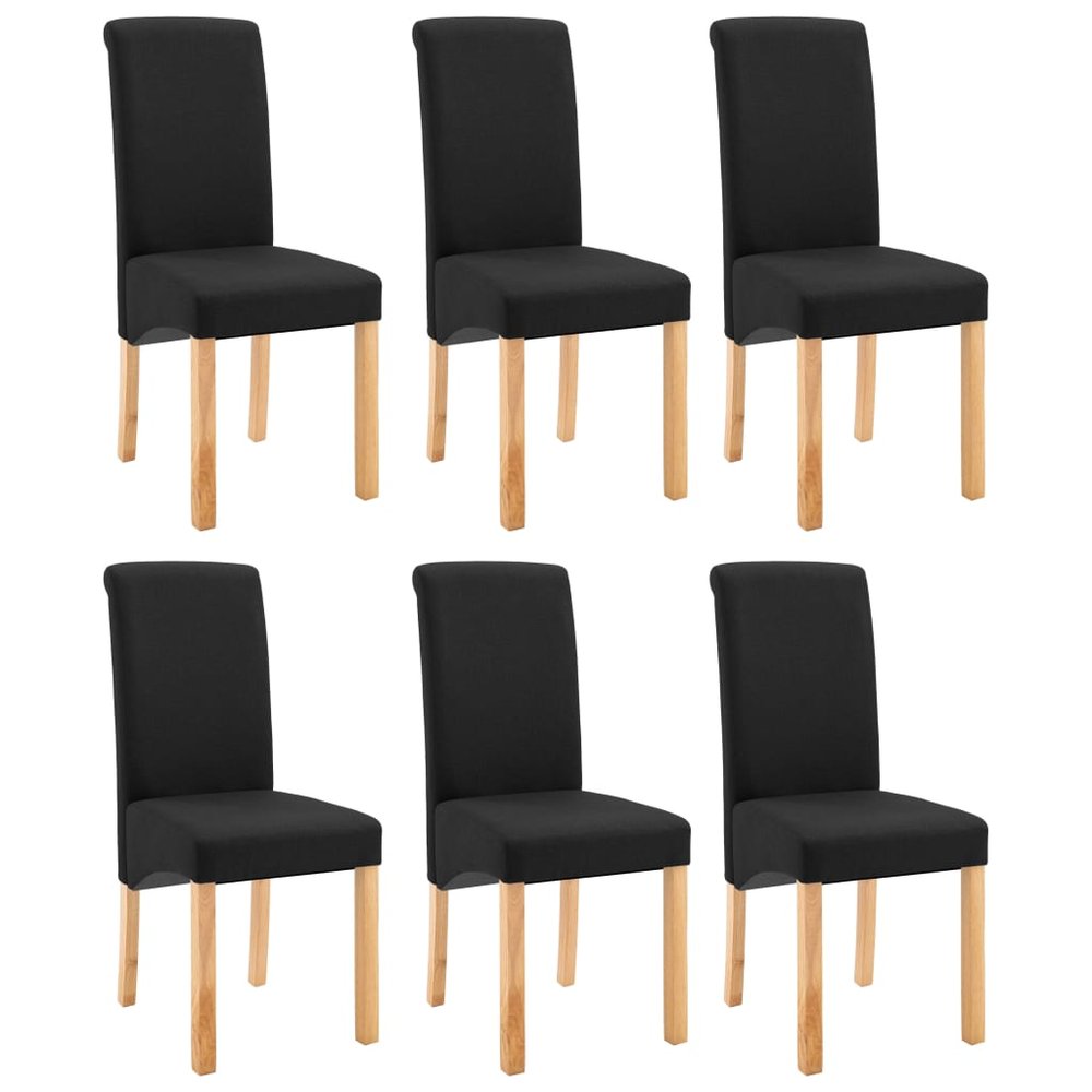 vidaXL Dining Chair Set of 6 Black Fabric and wooden frame Standard