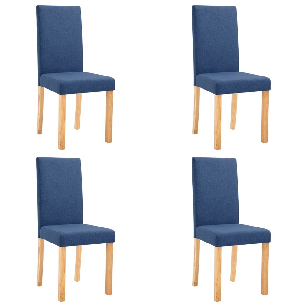 vidaXL Dining Chair Set of 4 Blue Fabric and rubber wood Standard