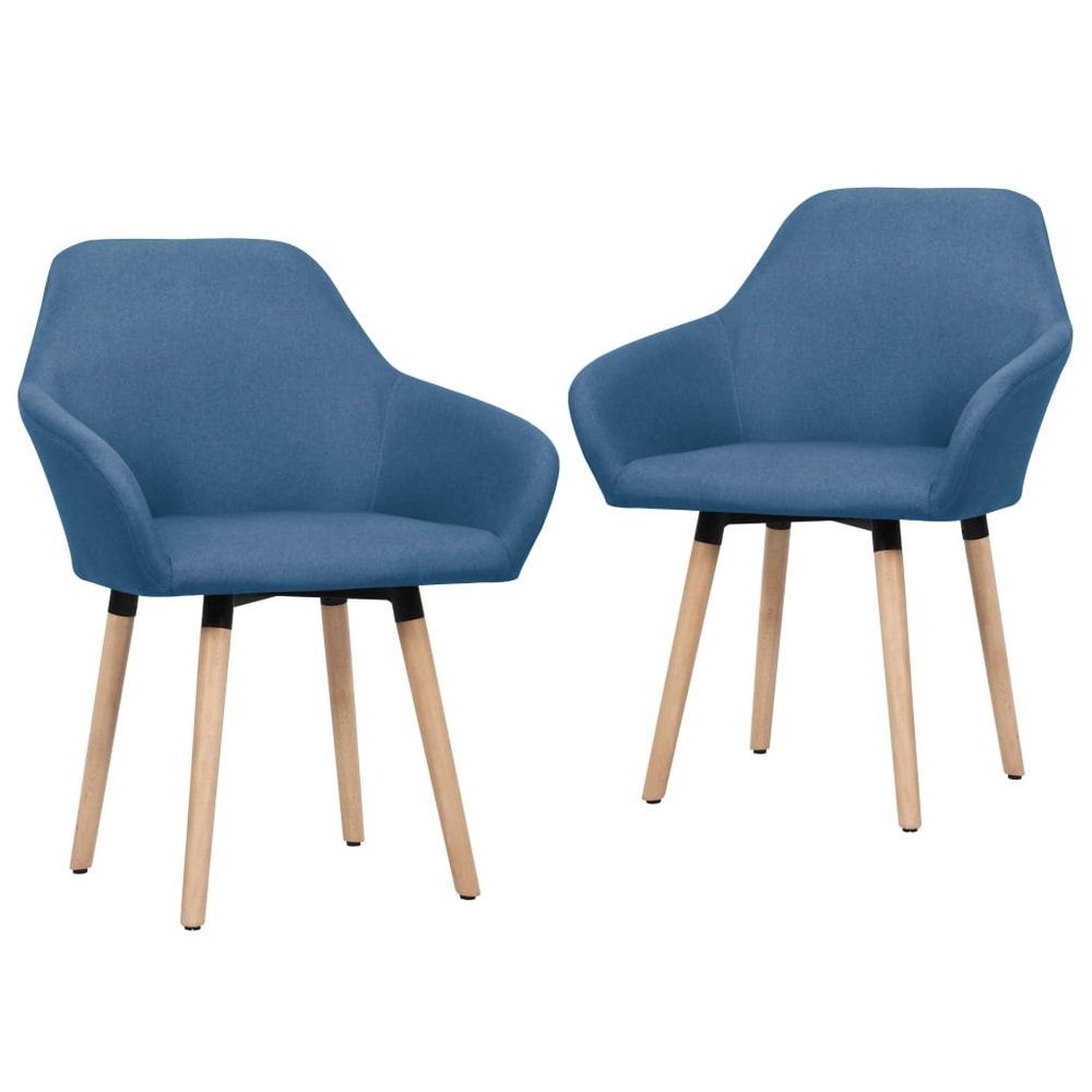 vidaXL Dining Chair Set of 2 Blue Polyester fabric and solid wood legs