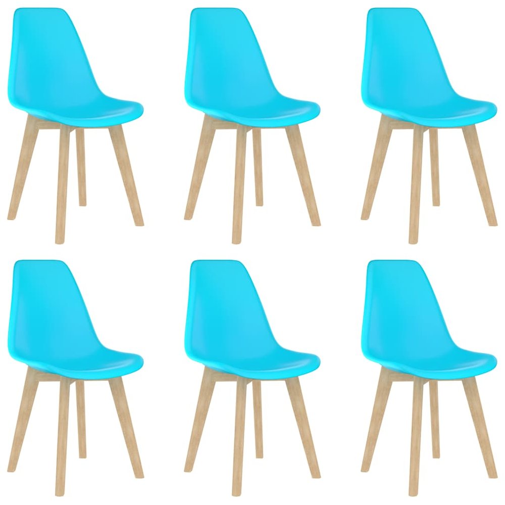 vidaXL Dining Chair Set of 6 Blue Polypropylene, Beechwood Ergonomic