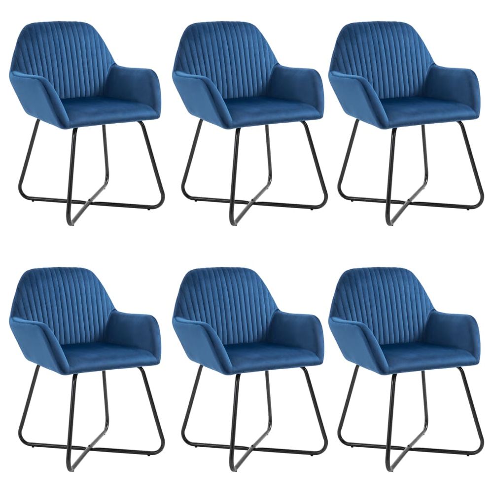 vidaXL Dining Chair Set of 6 Blue Velvet and powder-coated steel