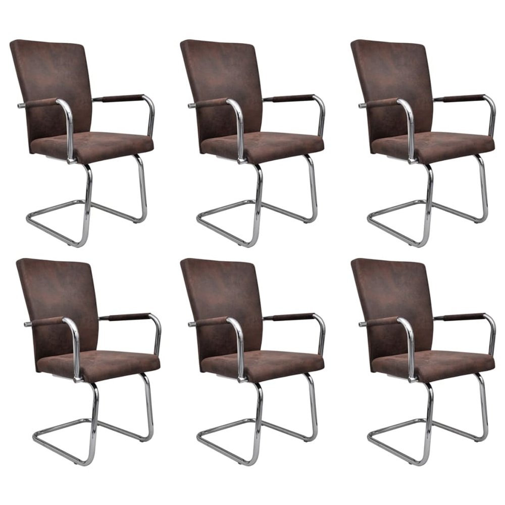 vidaXL Dining Chair Set of 6 Brown Faux suede leather Standard