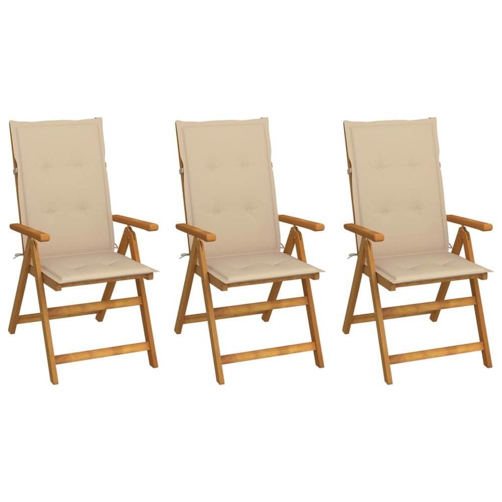 vidaXL Garden Chair Set of 3 Wooden Brown, Beige