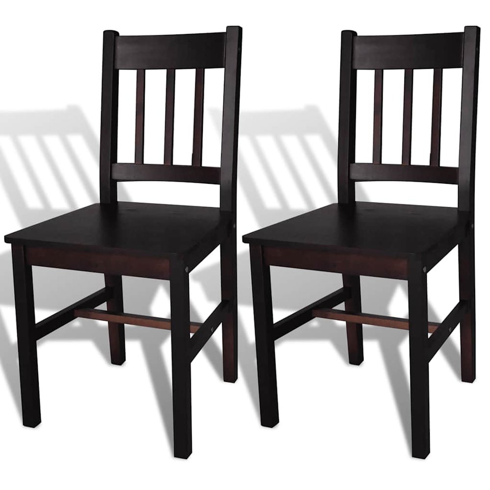 vidaXL Dining Chair Set of 2 Dark Brown Pine wood Standard Ergonomic