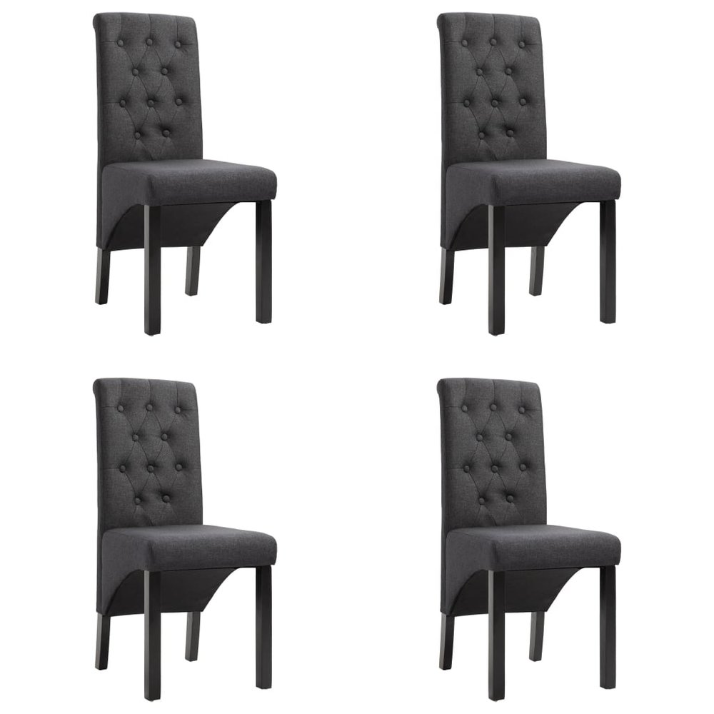 vidaXL Dining Chair Set of 4 Dark Gray Fabric and Rubber Wood Standard