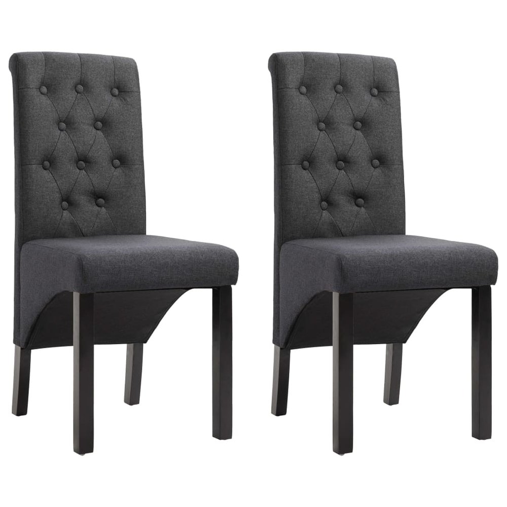 vidaXL Dining Chair Set of 2 Dark Gray Fabric and Rubberwood Standard