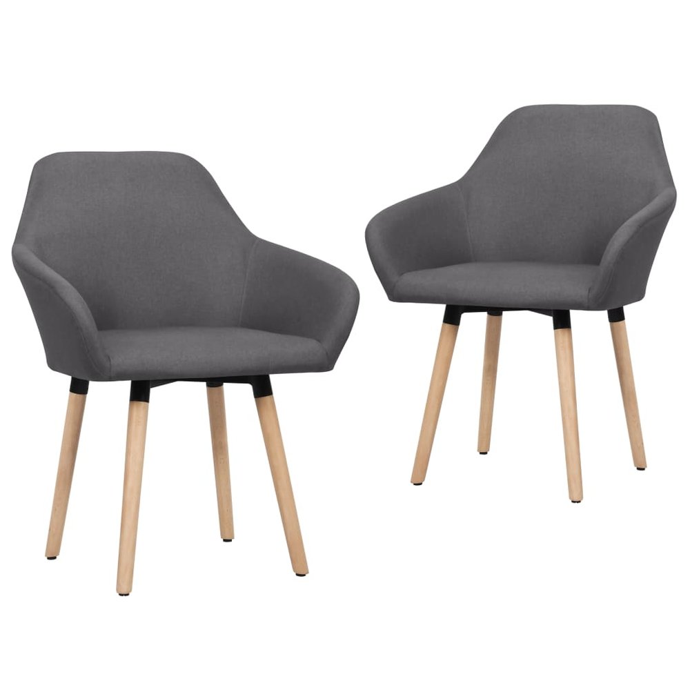 vidaXL Dining Chair Set of 2 Dark Grey Polyester and Solid Wood Standard