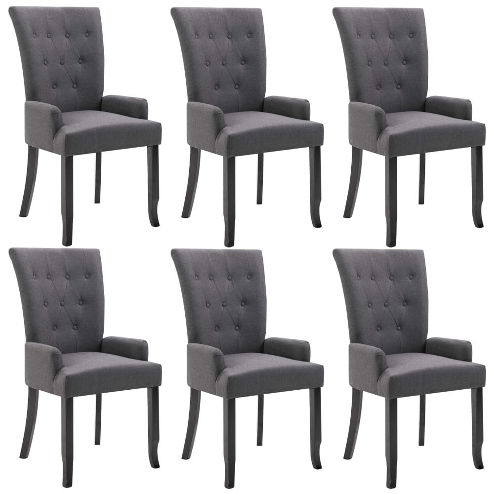 vidaXL Dining Chair Set of 6 Dark Grey Polyester Fabric and Oak Wood