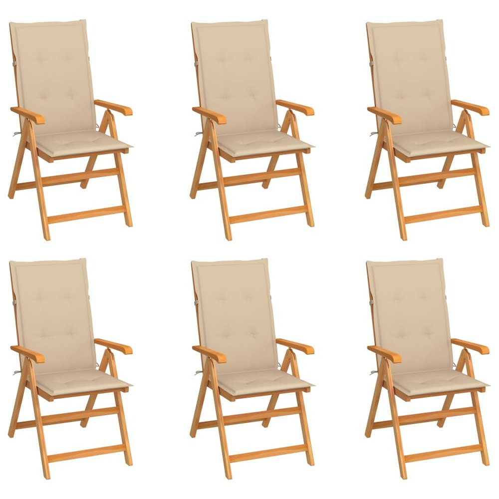 vidaXL Garden Chair Set of 6 Beige Solid Teak Wood Standard Foldable
