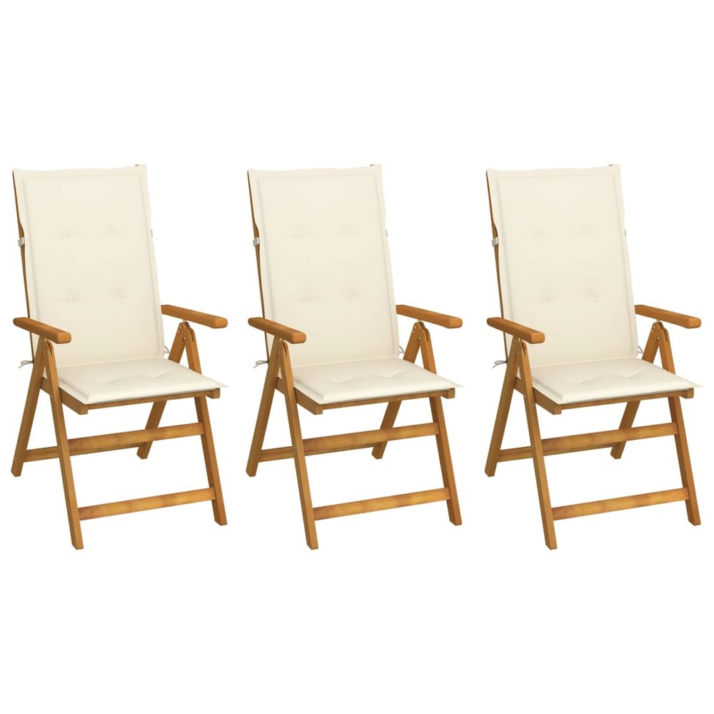 vidaXL Garden Chair Set of 3 Cream Solid Acacia wood Medium Foldable