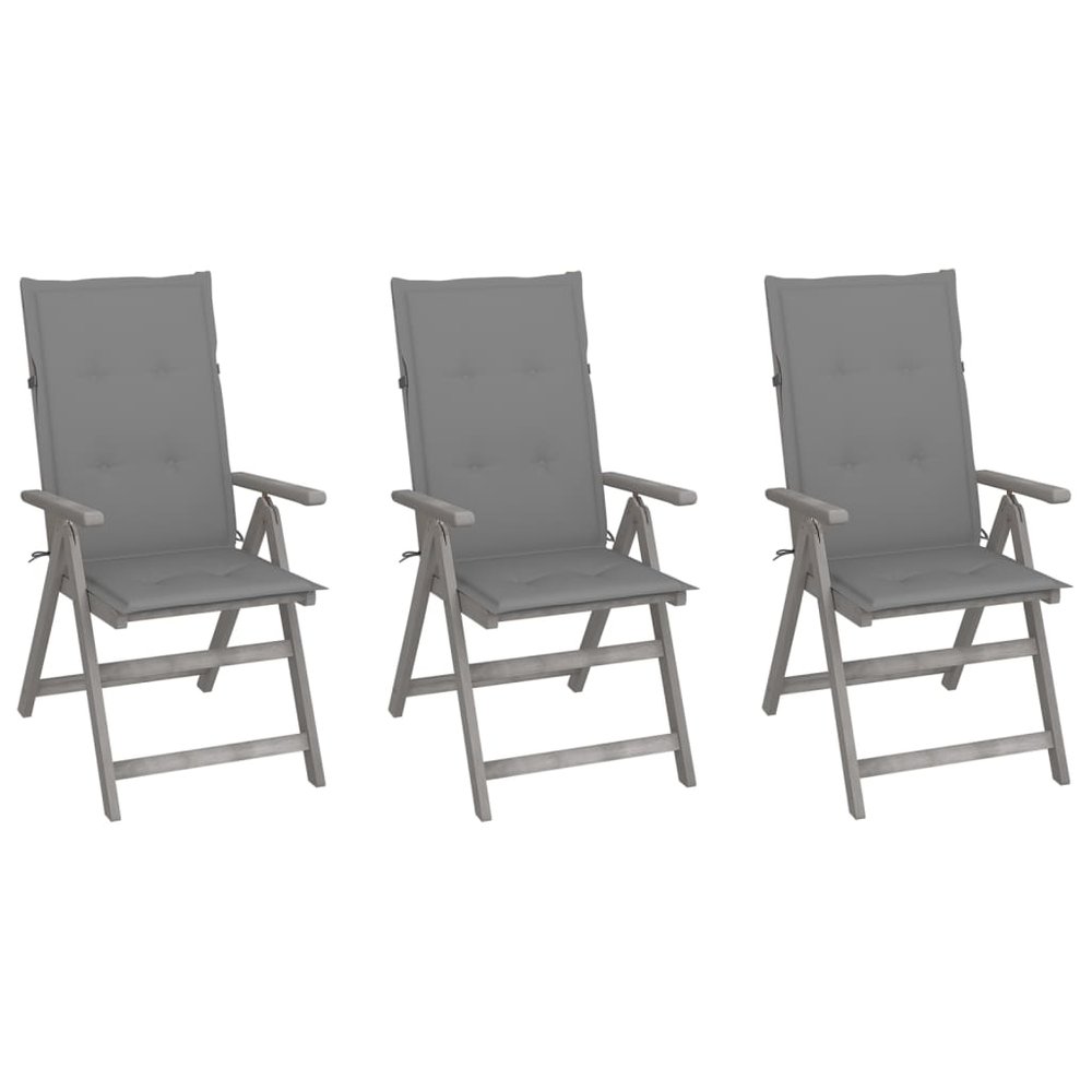 vidaXL Garden Chair Set of 3 Grey Solid Acacia wood Large Foldable