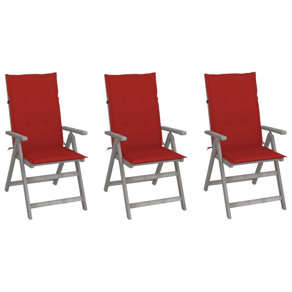vidaXL Garden Chair Set of 3 Grey Solid Acacia wood Medium Foldable