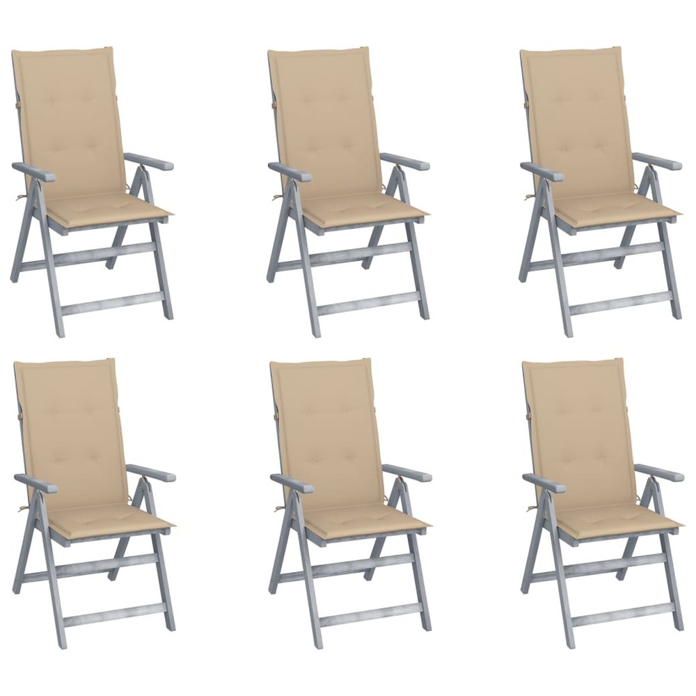 vidaXL Garden Chair Set of 6 Grey Solid Acacia Wood Standard Foldable