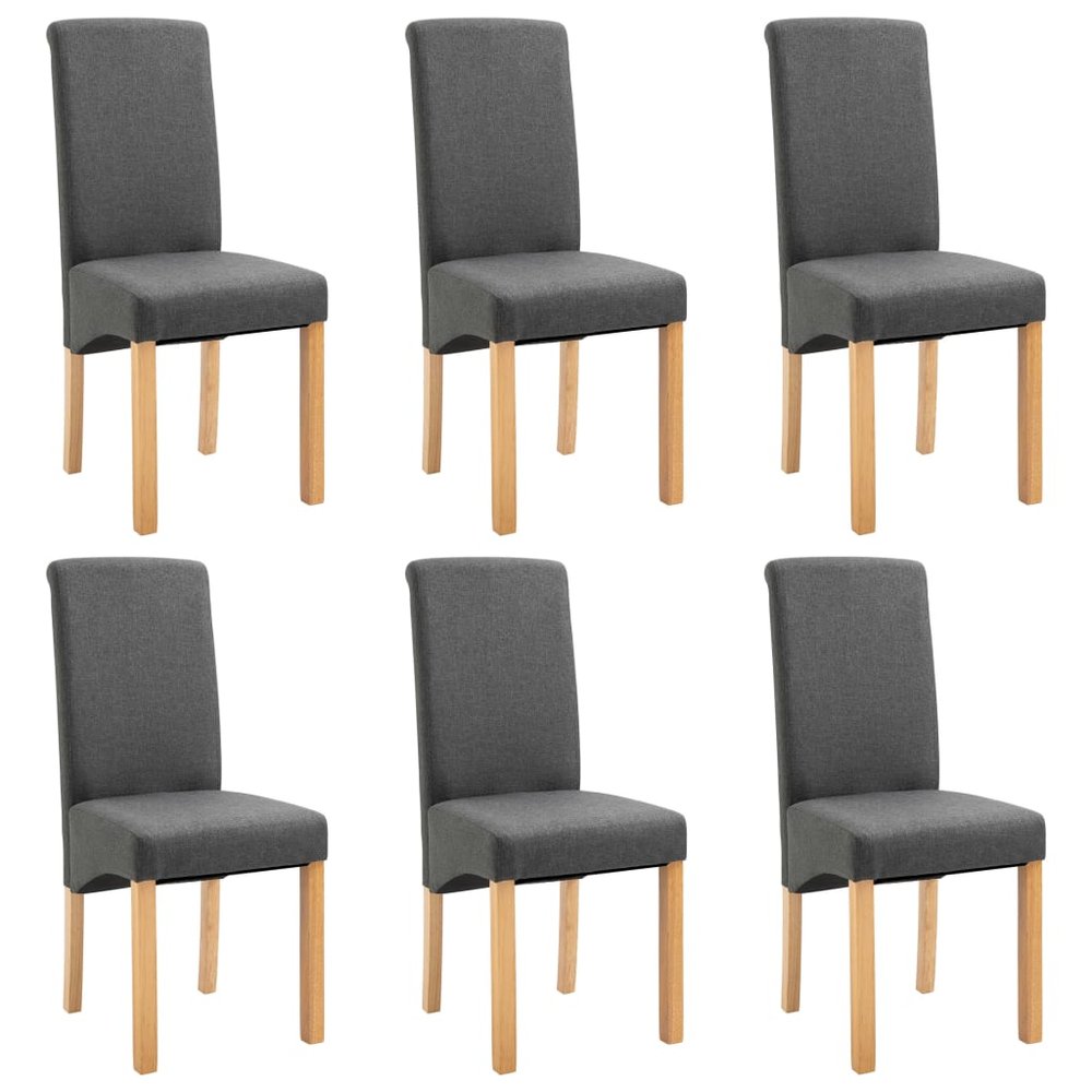 vidaXL Dining Chair Set of 6 Gray Fabric and wood Standard Ergonomic