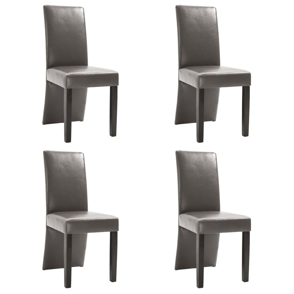 vidaXL Dining Chair Set of 4 Gray Faux Leather and Wood Medium