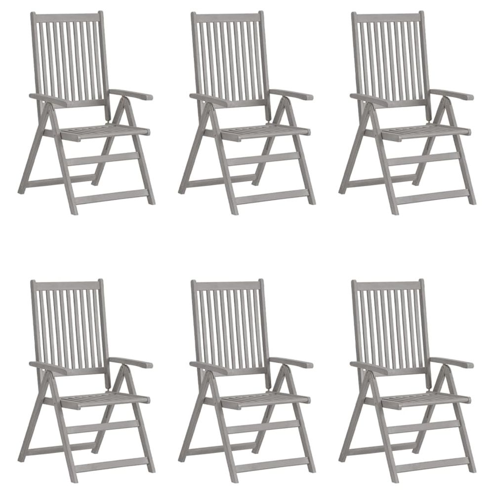 vidaXL Garden Chair Set of 6 Gray Solid Acacia Wood Standard Foldable