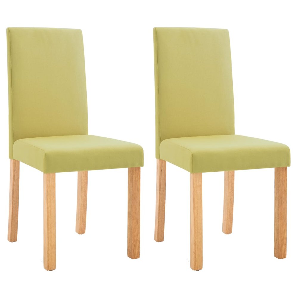 vidaXL Dining Chair Set of 2 Green Fabric and rubber wood Standard