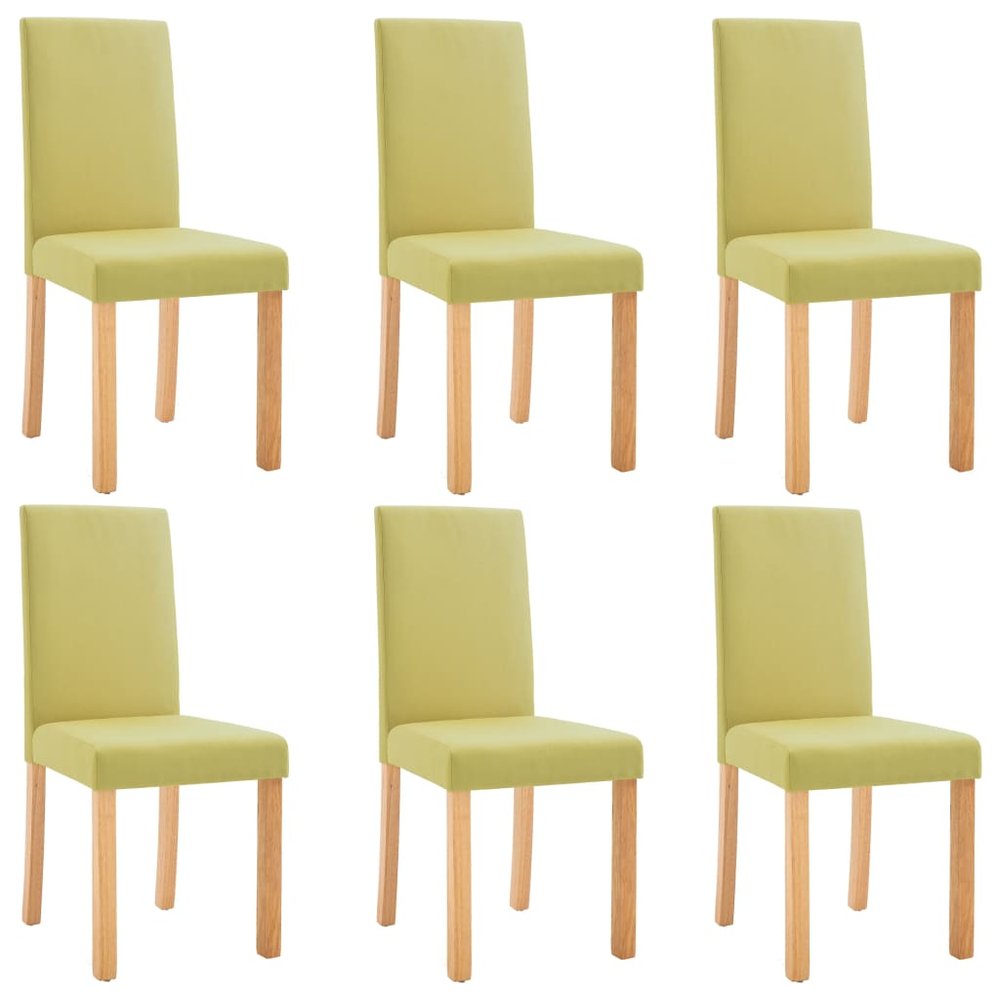 vidaXL Dining Chair Set of 6 Green Fabric and Rubberwood Standard