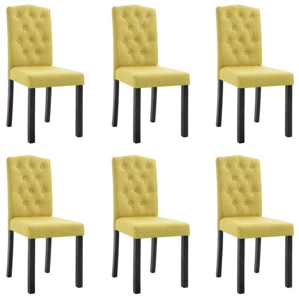 vidaXL Dining Chair Set of 6 Green Fabric and Solid Rubber Wood Standard