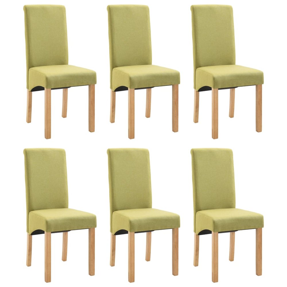 vidaXL Dining Chair Set of 6 Green Fabric and wooden frame Standard