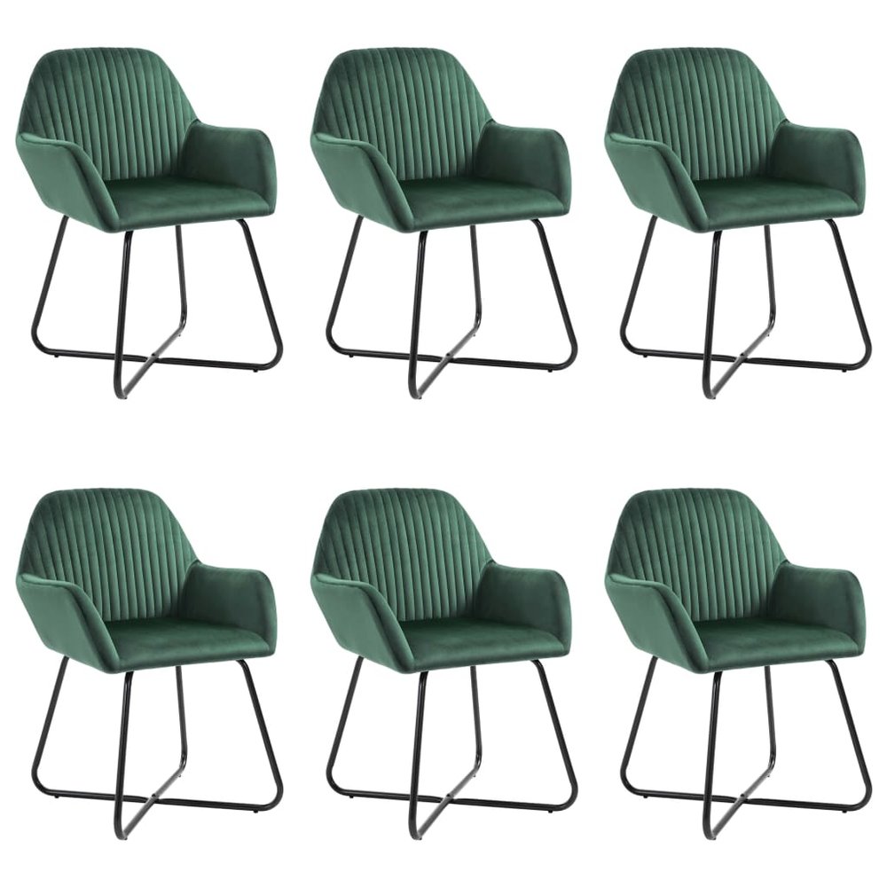 vidaXL Dining Chair Set of 6 Green Velvet, Powder-Coated Steel Standard