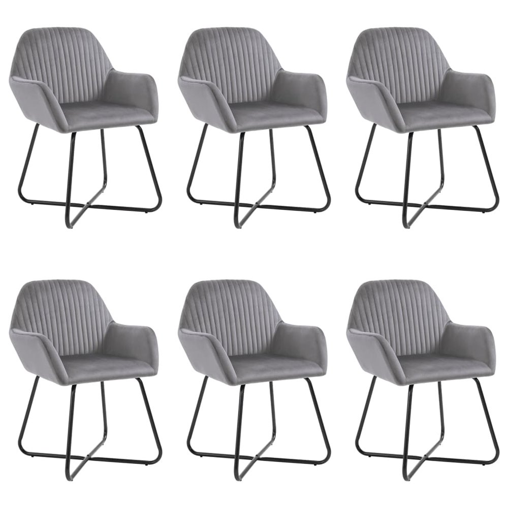 vidaXL Dining Chair Set of 6 Grey Velvet and Powder-Coated Steel