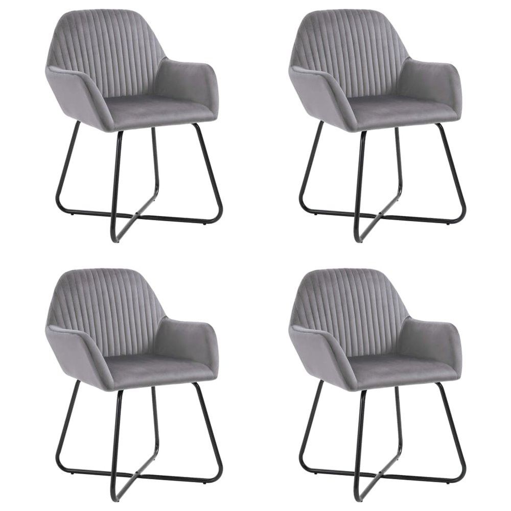 vidaXL Dining Chair Set of 4 Grey Velvet and Powder-Coated Steel