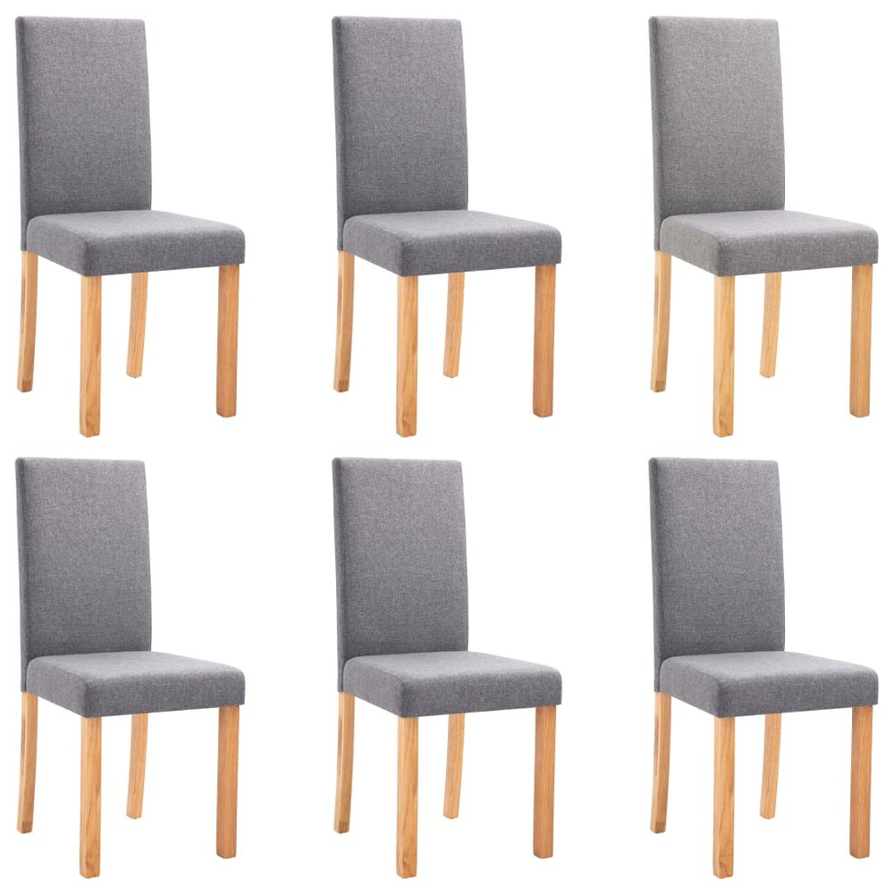 vidaXL Dining Chair Set of 6 Light Grey Fabric and Rubber wood
