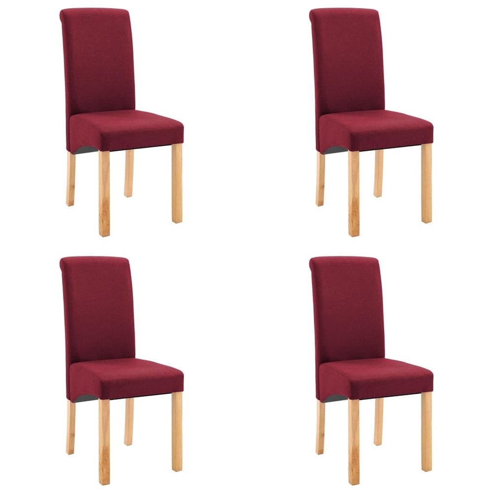 vidaXL Dining Chair Set of 4 Red Fabric and wooden frame Regular