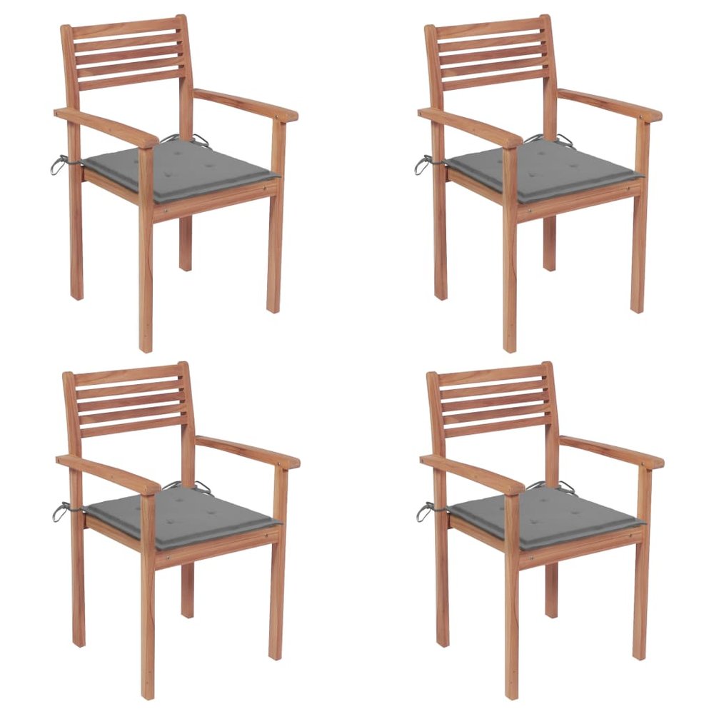 vidaXL Garden Chair Set of 4 Teak Solid Teak Wood Standard Stackable