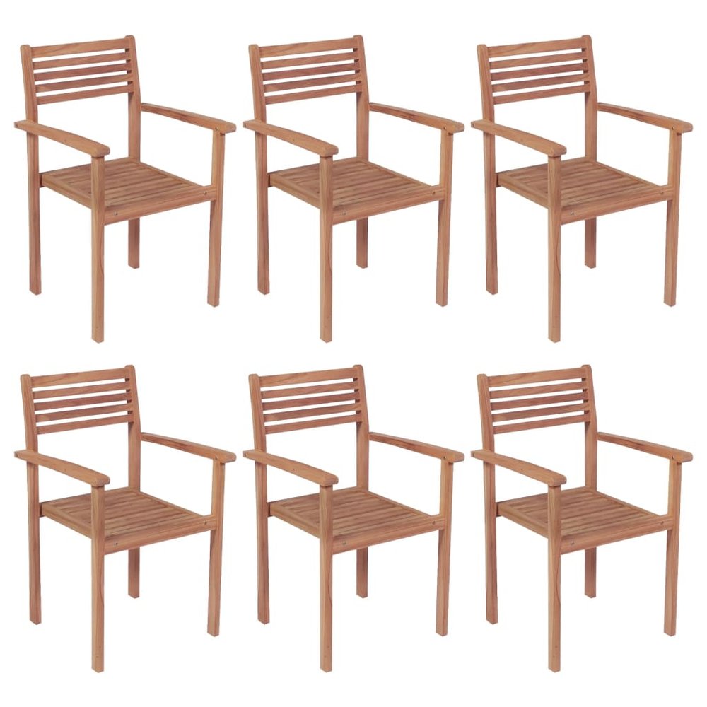 vidaXL Stackable Chair Set of 6 Natural Teak Solid Teak Wood Standard