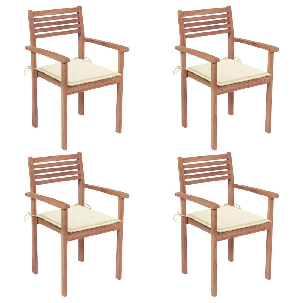 vidaXL Garden Chair Set of 4 Teak Teak wood Standard Stackable