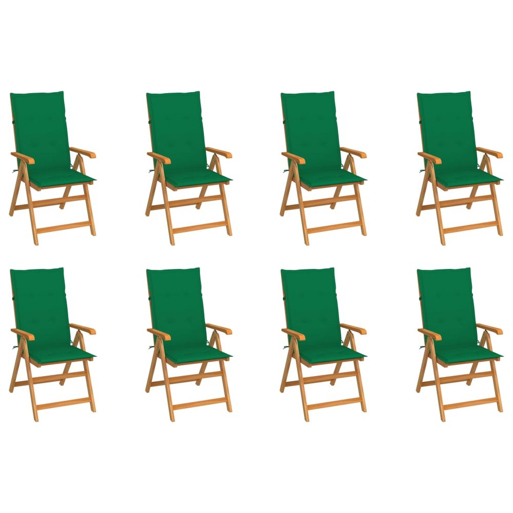 vidaXL Garden Chair Set of 8 Teak Wood, Green Cushion