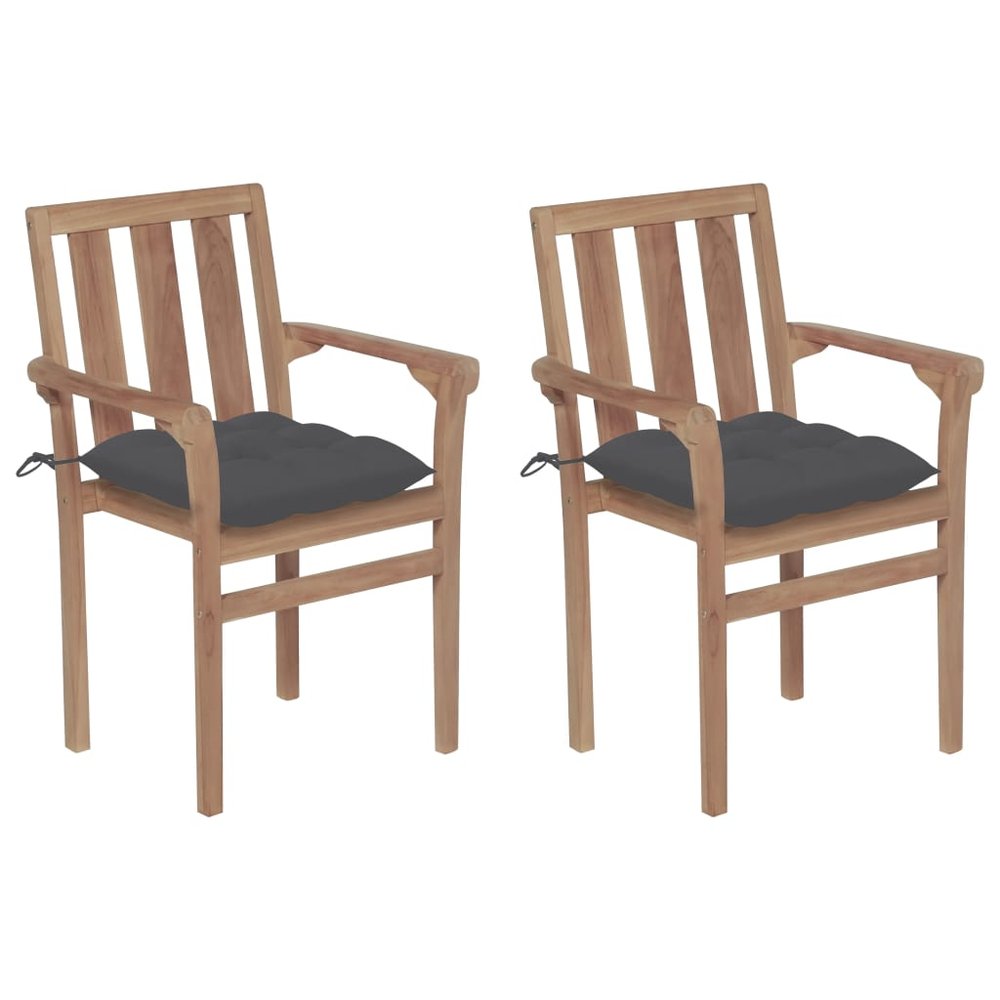 vidaXL Garden Chair Set of 2 Teak Wood with Anthracite Cushions