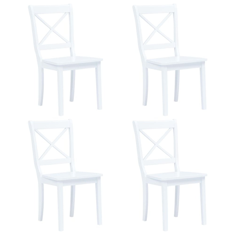 vidaXL Dining Chair Set of 4 White Solid rubber wood Standard