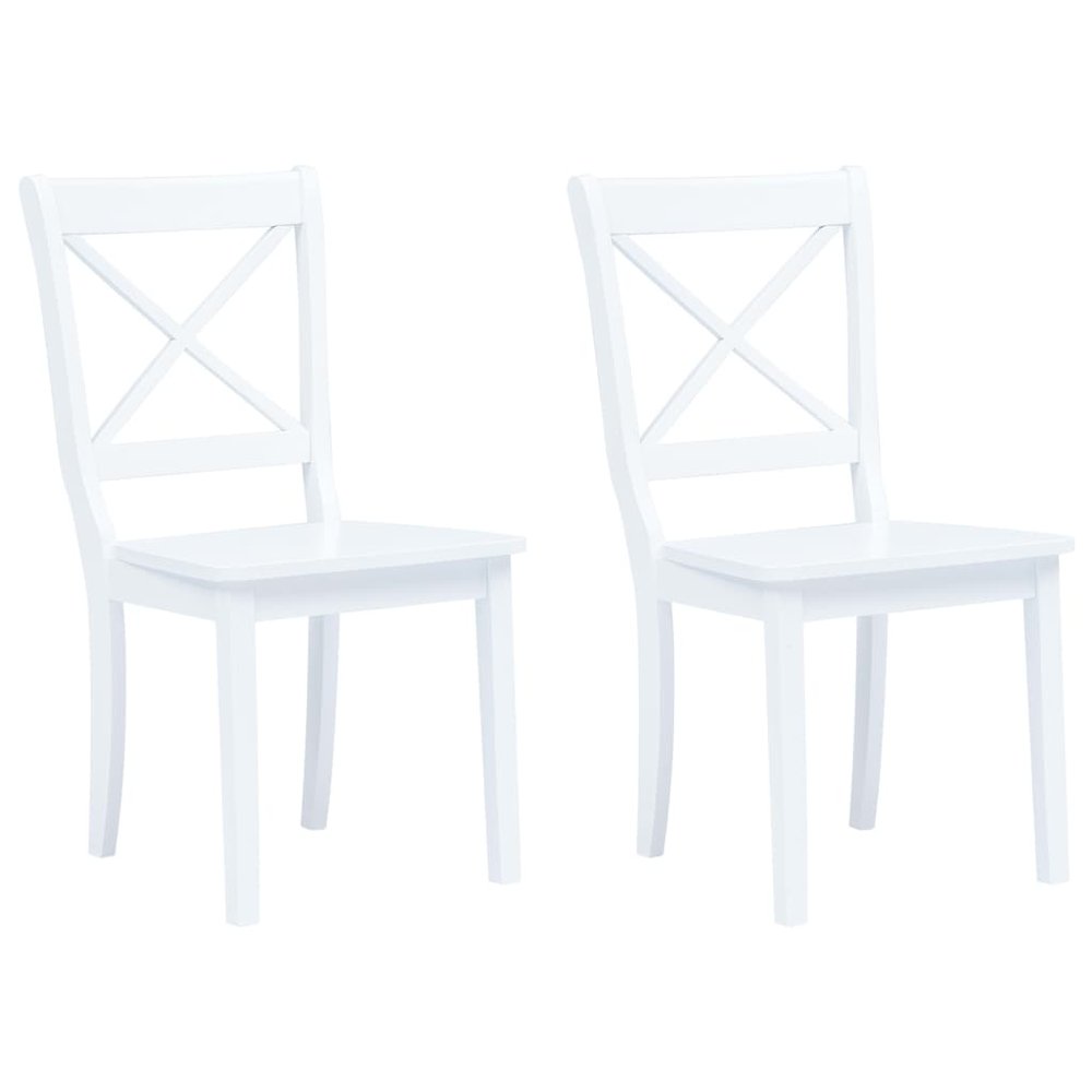 vidaXL Dining Chair Set of 2 White Solid rubber wood Standard Durable